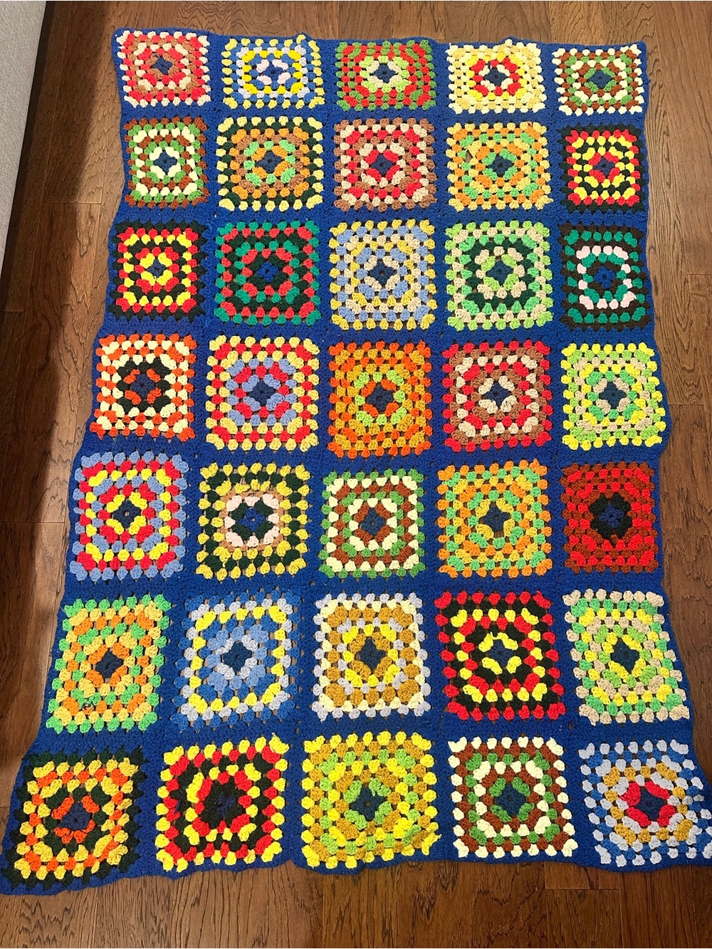 Vintage Handmade Granny Square Crochet Blanket - Multicolor - approx 4ft x 6ft